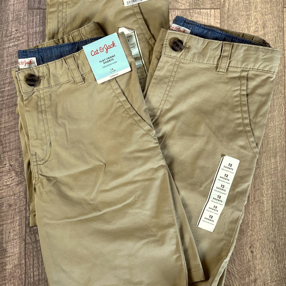 3 New Cat & Jack Shorts Size 12 Adjustable Waist Flat Front